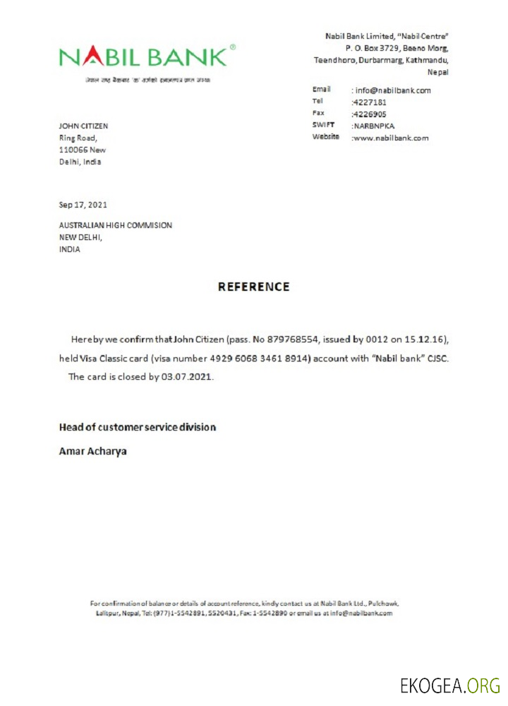 Référence de fermeture de la banque India , Nabil ,